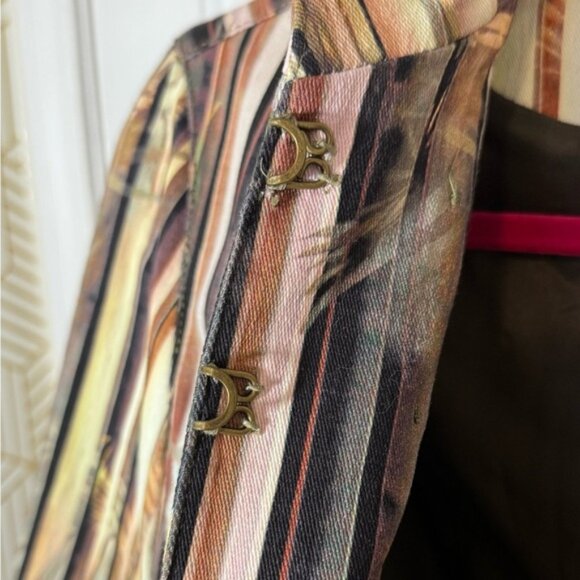 Alberto Makali- Green/Brown Bamboo Pattern-Hook Closure-Cropped Blazer Jacket - Picture 4 of 15